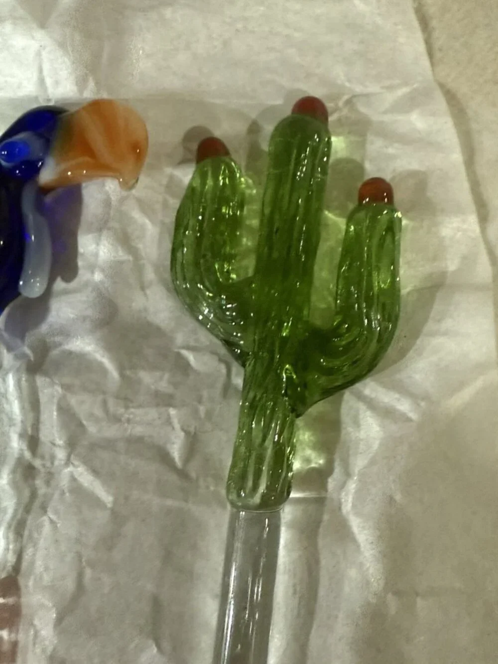 Set of 8 Vintage GLASS Cocktail Stir Sticks Barware SWIZZLE STICKS-frog Parrot..